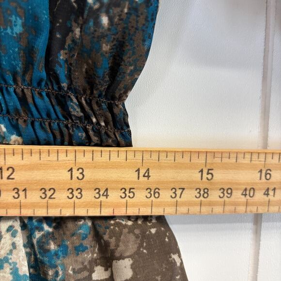 Vintage Valerie Stevens Womens Boho Animal Print Peasant Top Size M Brown Teal - Picture 8 of 9